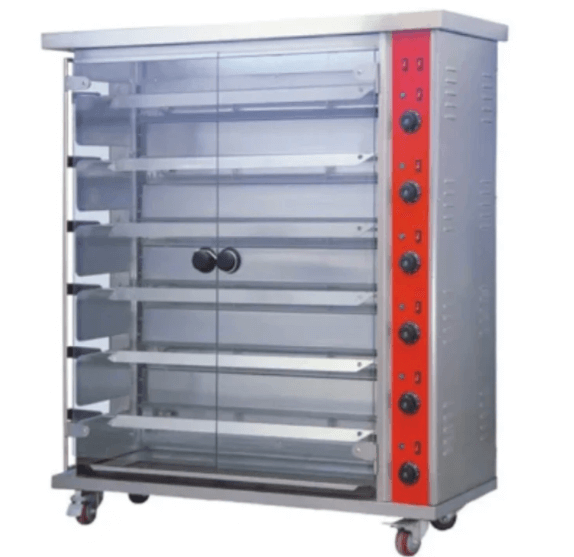 Commercial hog roast machine with multiple racks for even baking and juicy results, ideal for kitchens and restaurants.