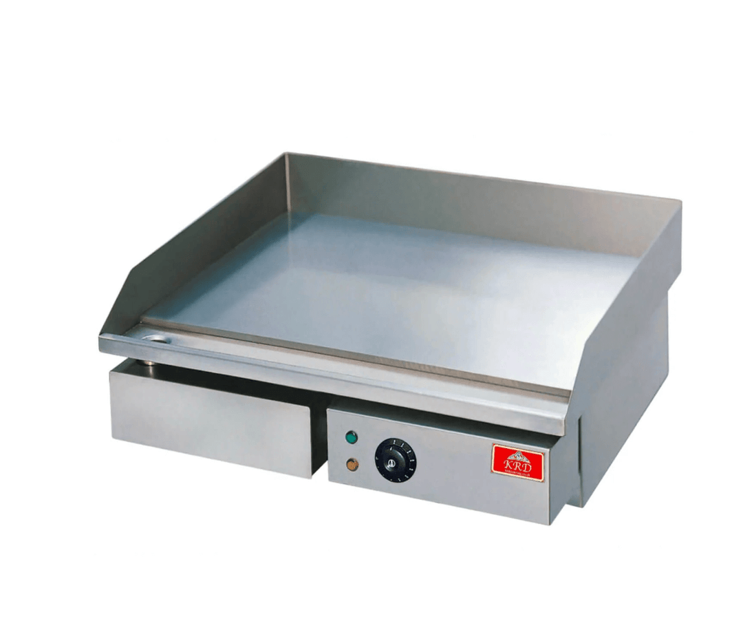 Stainless steel electric griddle with adjustable temperature and a large cooking surface for versatile meal preparation.