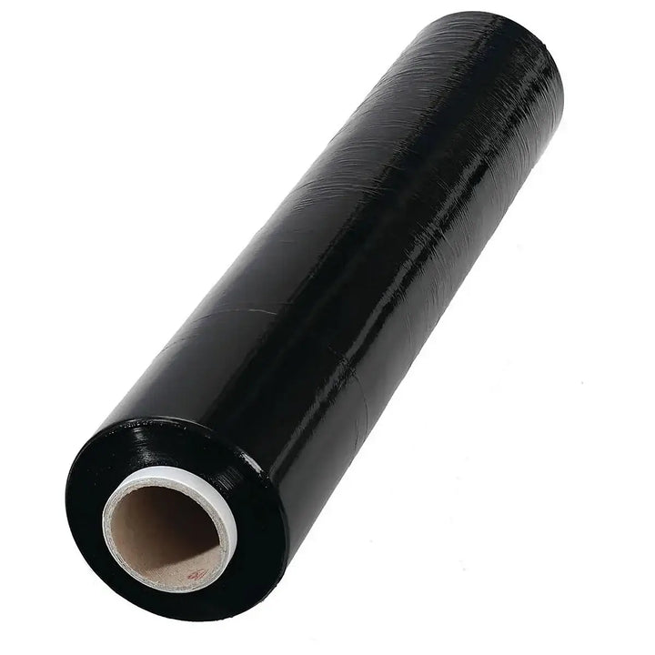 450mm black heavy duty stretch film roll for pallet wrapping, 1000m length, high puncture resistance.