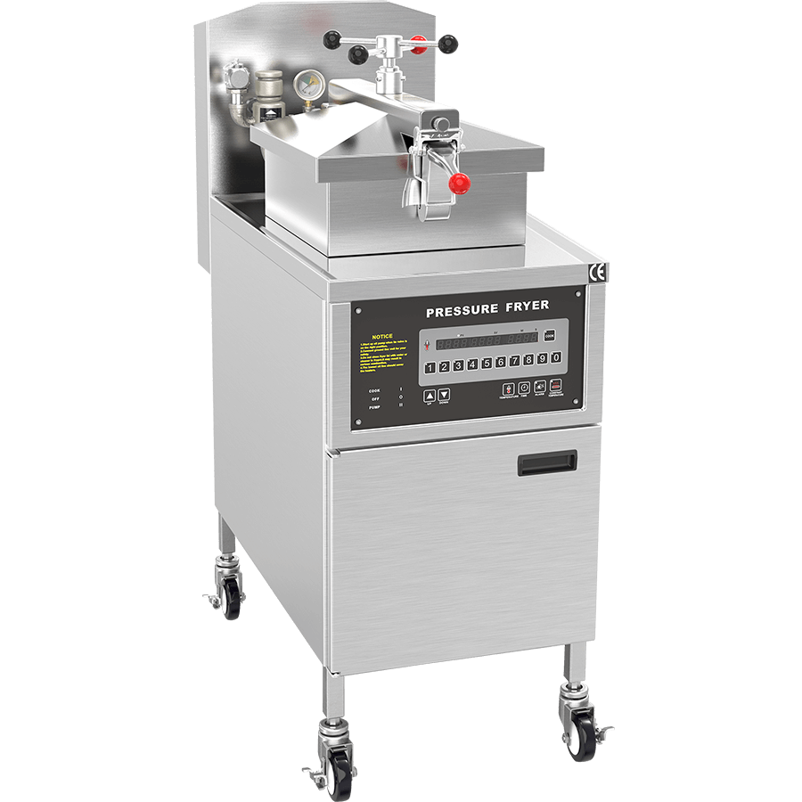 KRD Commercial 4 Head Natural Gas Chicken Pressure Fryer 24 litres PFG600 with advanced programming and oil management features.