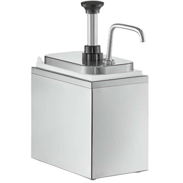 KRD Commercial condiment dispenser in stainless steel for sauces and toppings, model D328, ideal for foodservice environments.
