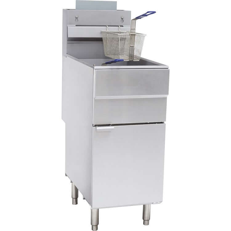 KRD Twin Basket Professional Free Standing Fryer with stainless steel construction and two baskets, 25 litres capacity, gas-powered.