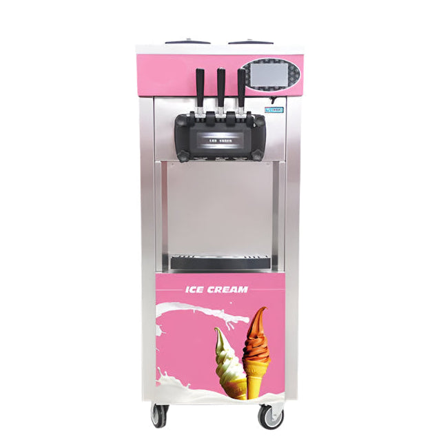 KRD three-flavor soft serve ice cream and yogurt machine, stainless steel, easy maintenance, ideal for cafes and shops.