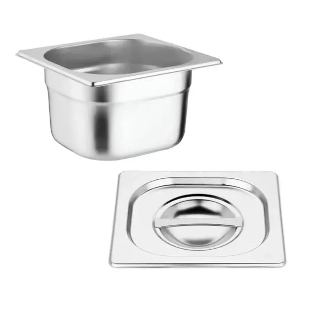 Stainless Steel Gastronorm Pan GN 1/6 Depth 100mm Set with Lids (Pack of 4)
