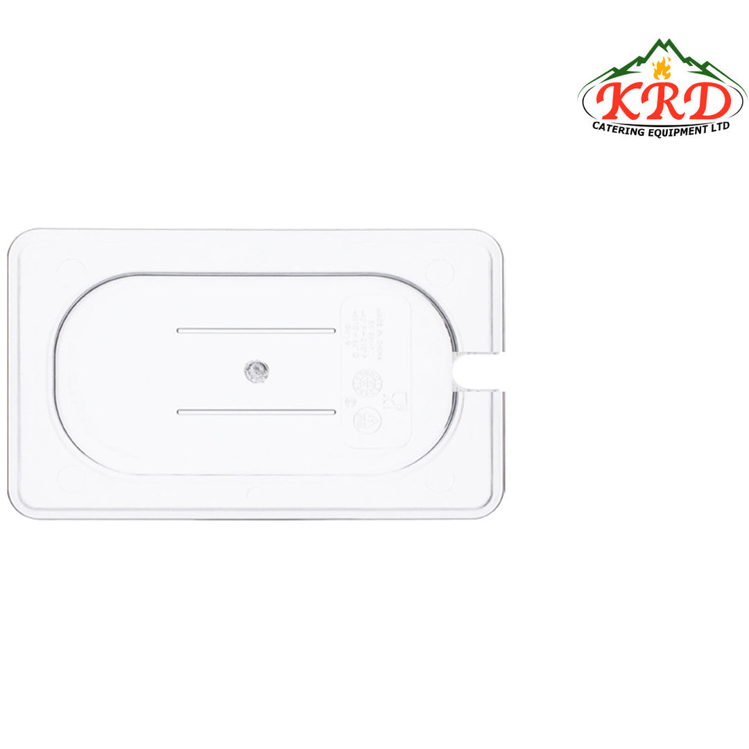 KRD Essentials Polypropylene 1/9 Notched lid for small gastronorm containers, ideal for sauces and dressings.