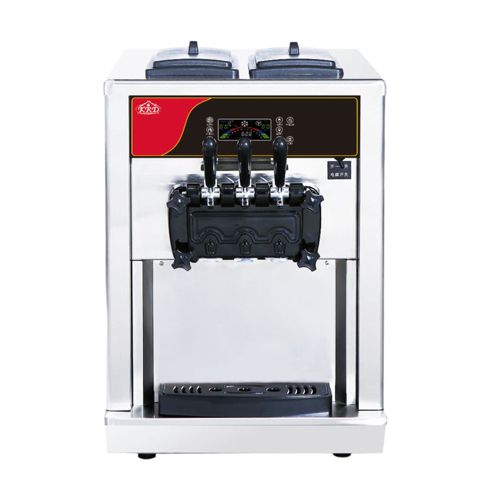 KRD three flavour ice cream and frozen yoghurt machine with sleek stainless steel design, ideal for restaurants and cafés.