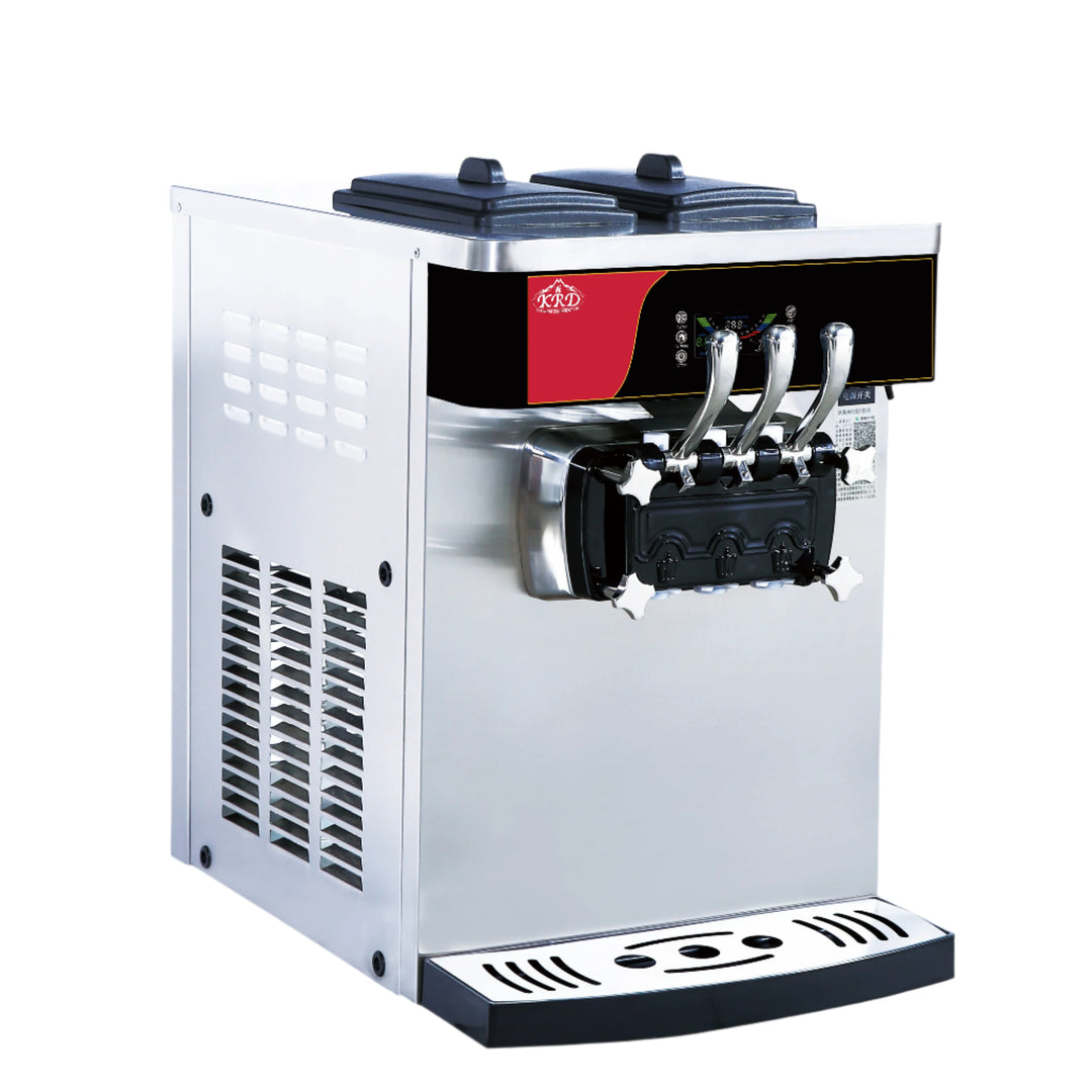 KRD three flavour soft serve ice cream and frozen yoghurt machine in stainless steel finish ideal for restaurants and cafés.