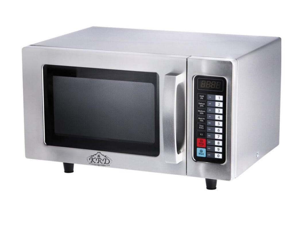 KRD PCM251 1000W commercial microwave oven, 25L capacity, stainless steel, designed for foodservice environments.