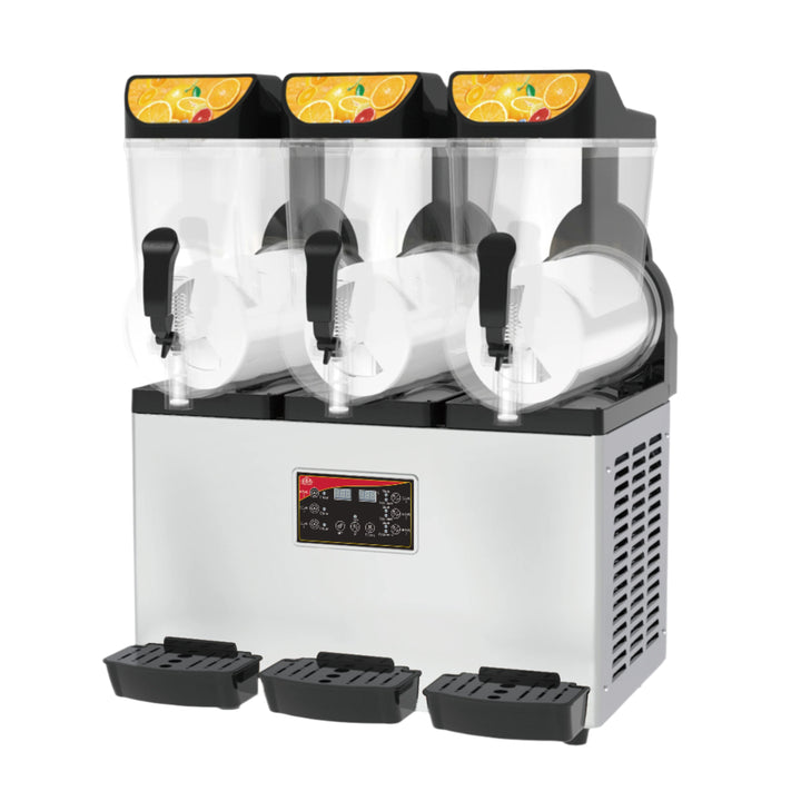 KRD Commercial Slush Machine with 3x15 litre tanks for serving multiple flavours efficiently.