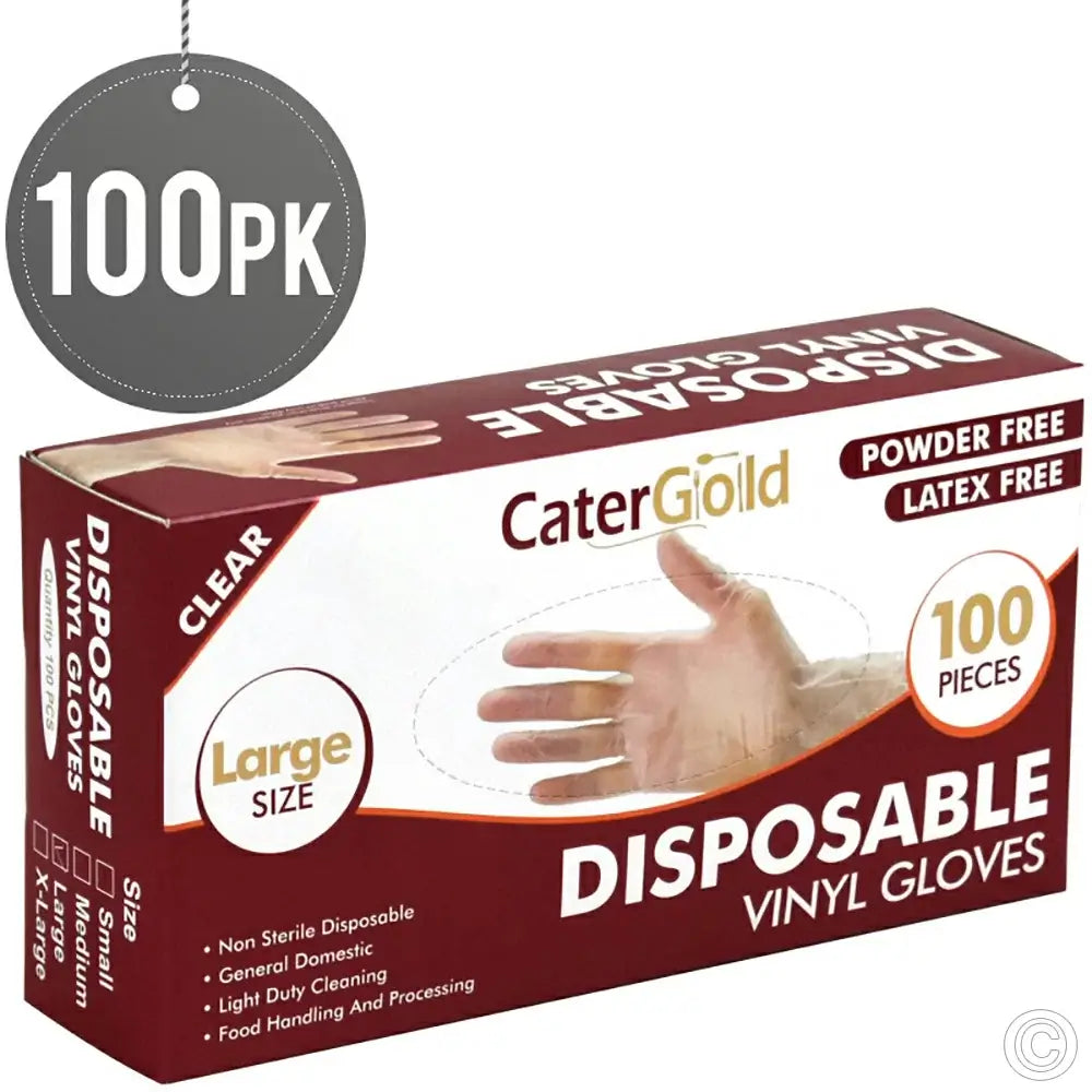 KRD Disposable Vinyl Gloves 100pack Large Clear Cater Gold