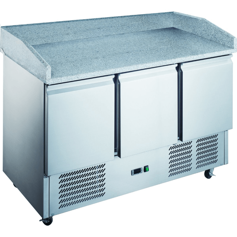 KRD 3 Door Marble Top Refrigerated Prep Unit 385 Litres Depth 700mm Wheels