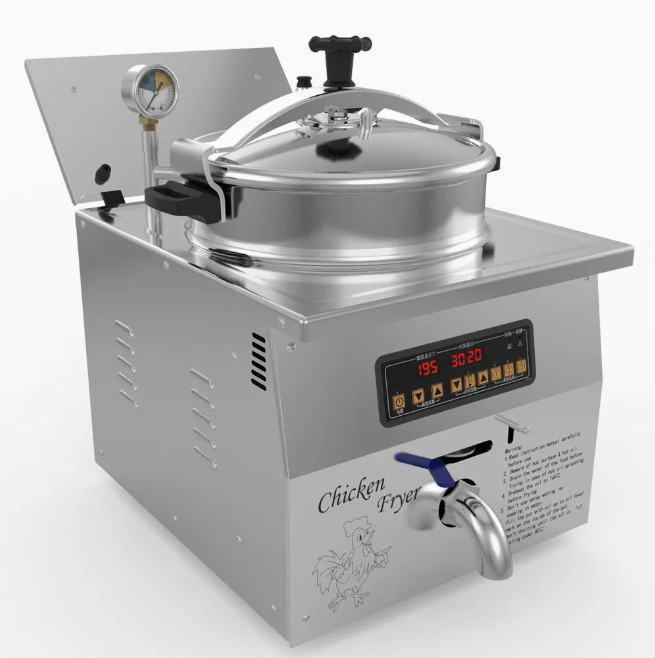 KRD Commercial Pressure Fryer 16 Litres Electric Countertop 3kW Digital MZ16B with stainless steel design and digital controls.