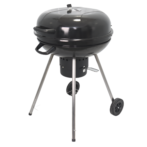 KRD Commercial Black Enamel Kettle BBQ Charcoal Grill 90cm with chrome plated cooking grid and ash tray.