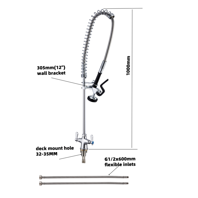 KRD Pre Rinse Spray Unit Deck mounted Double inlet Height 1000mm Stainless steel PR1108C