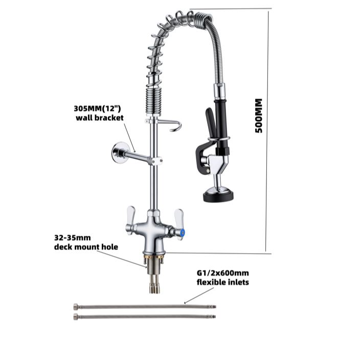 KRD Pre Rinse Spray Unit Deck mounted Double inlet Height 500mm Stainless steel MNPR1108C
