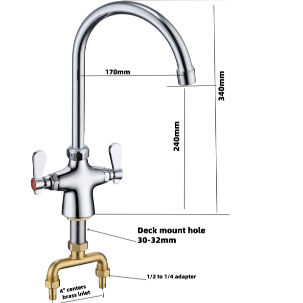 KRD Basin Mixer Tap with Stainless Steel Spout Double Lever Chrome KF1108C2ATU03