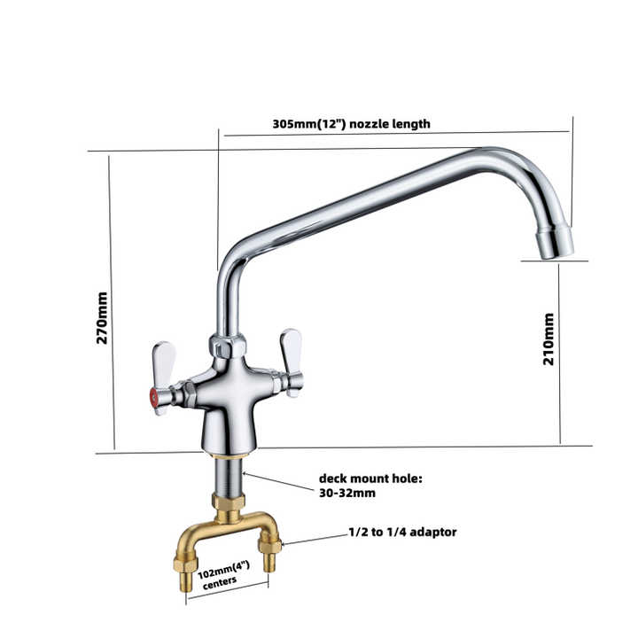 KRD Basin Mixer Tap with Stainless Steel Spout Double Lever Chrome KF1108C2ATU04