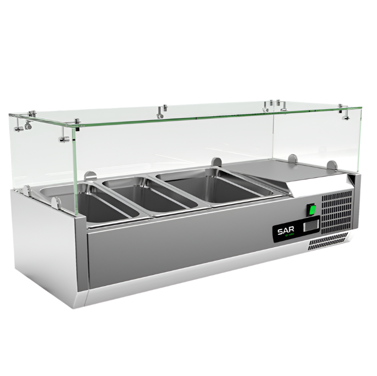 KRD Refrigerated Servery Prep Top 1000mm GN1/3x2+GN1/2x1 Depth 380mm Glass top Salad Bar VRX1038