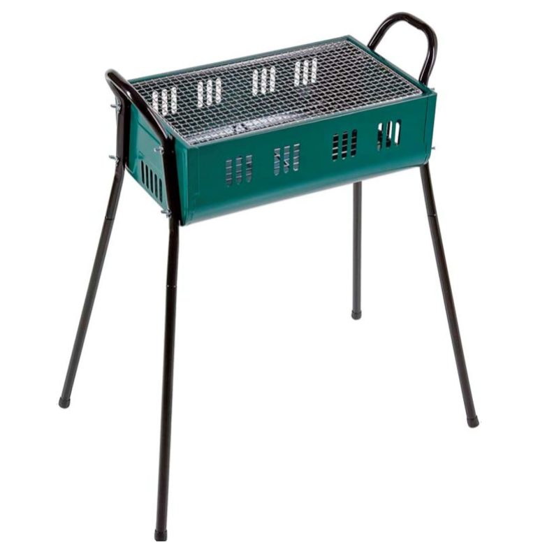 KRD BBQ charcoal grill 80cm green, portable with chrome plated cooking grid for outdoor use.