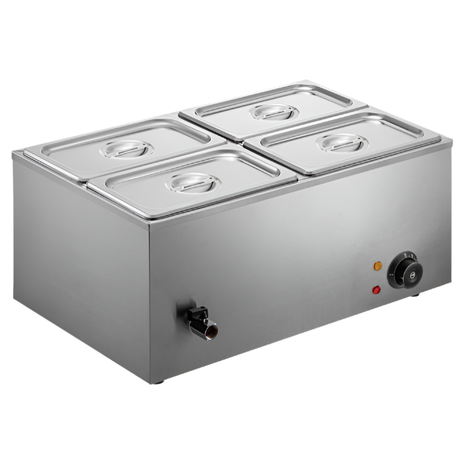 KRD Commercial Bain Marie With 4x1/4GN Pans and Lids Countertop M404