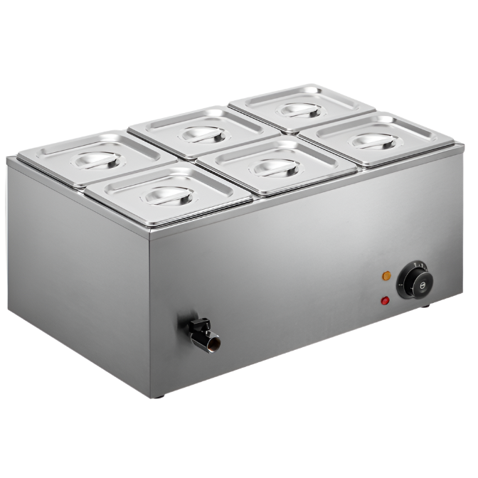 KRD Commercial Bain Marie With 6x1/6GN Pans and Lids Countertop M406