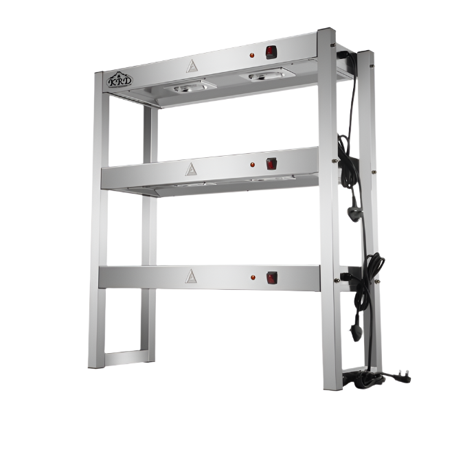 KRD Commercial Quartz Lamp Heating Gantry 3 tier 900mm FWL093 with stainless steel design and three heated tiers.