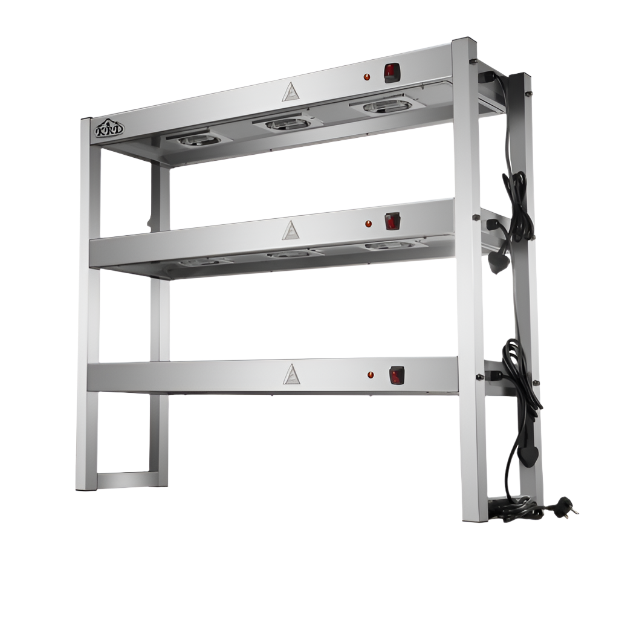 KRD Commercial Quartz Lamp Heating Gantry 3 tier 1200mm FWL123 in stainless steel with three heating tiers.