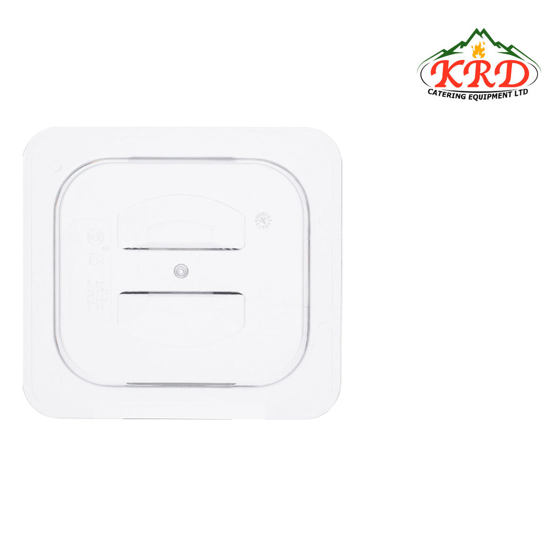KRD Essentials Polypropylene 1/6 Solid lid for GN containers, transparent design for food freshness.