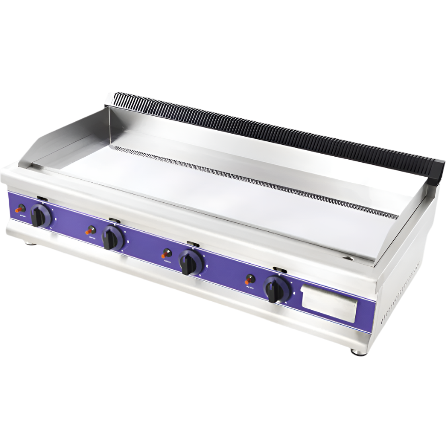 Flat-top grill with blue control panel on a white background