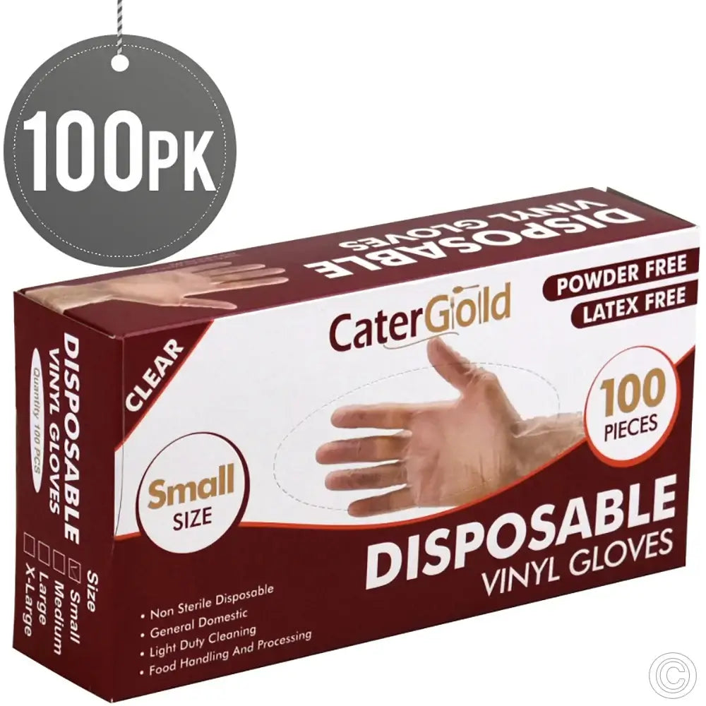 Disposable Vinyl Gloves 100pack Small Clear Cater Gold