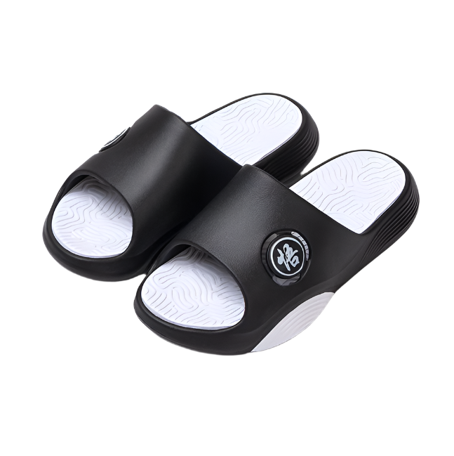 KRD Comfort Sliders XT666, lightweight, non-slip, indoor/outdoor use, black with white sole, ergonomic design.