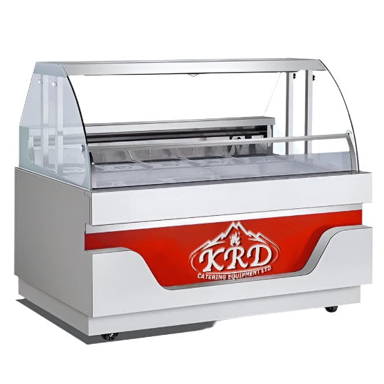 KRD Commercial 1500mm deli counter with curved glass, 10x GN1/2 capacity for displaying fresh ingredients.