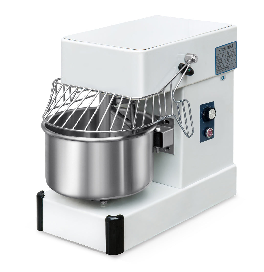 KRD Professional Spiral Dough Mixer 10L with stainless steel bowl and fixed head for efficient mixing.