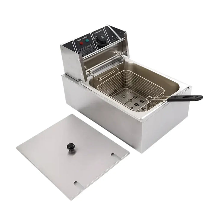 KRD Commercial Electric Fryer 6 litre with stainless steel design and single tank for professional kitchen use.