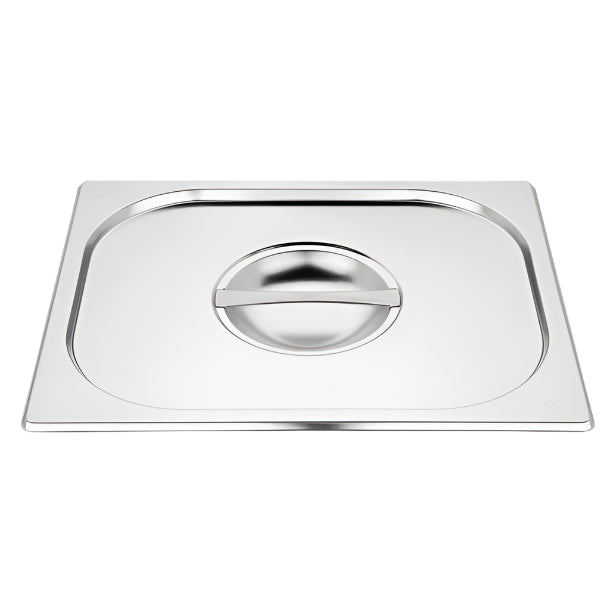 Stainless steel gastronorm tray lid for GN 1/2 size, designed for food storage in commercial kitchens.