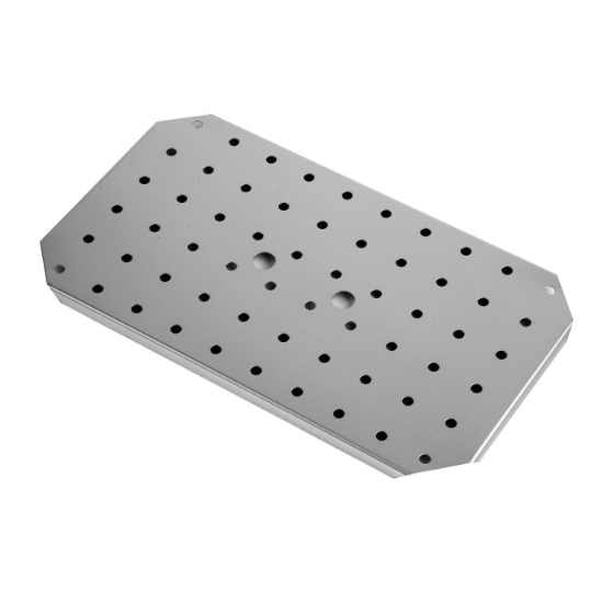 Stainless steel drain shelf GN1303, 460x270mm, lightweight, stackable, dishwasher safe.