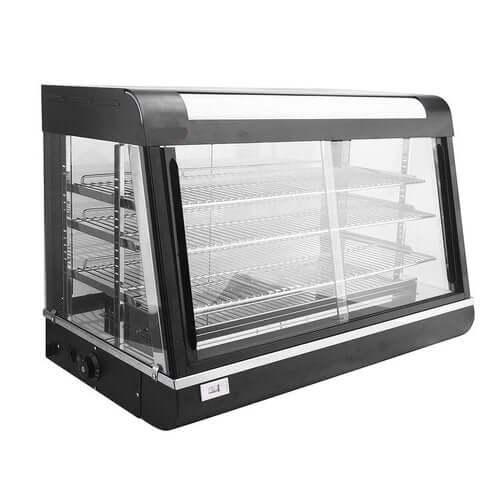 KRD Commercial Heated showcase food warmer 90cm with 3 shelves, model HW602, ideal for displaying hot food items.