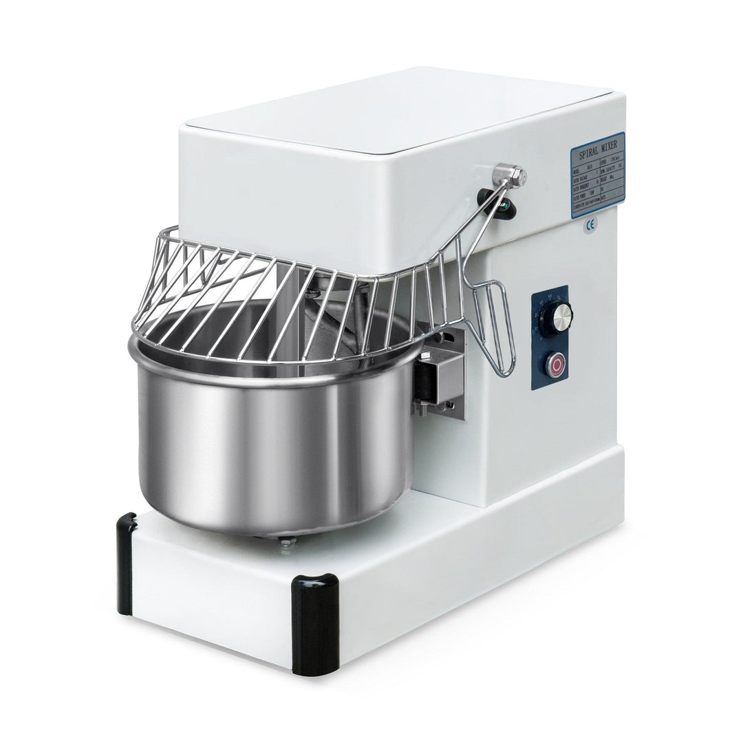 KRD HS10 countertop spiral dough mixer with a stainless steel bowl and fixed head