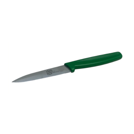 Colour Coded 3.5'' Paring Knife 9cm with stainless steel blade, green handle, ideal for intricate kitchen tasks.