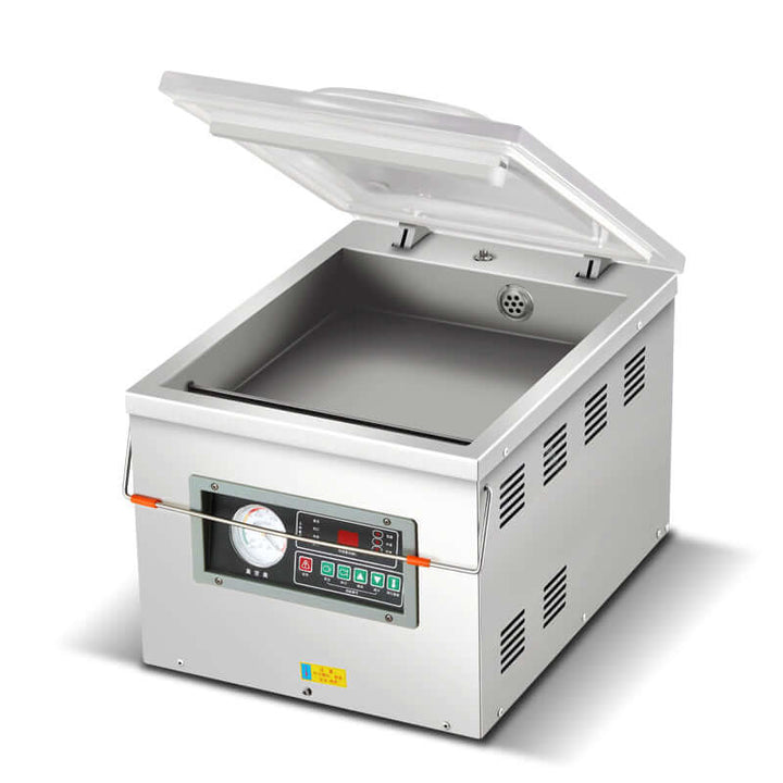 KRD Automatic Single Digital Chamber Vacuum Pack Machine with an open lid for versatile food packaging.