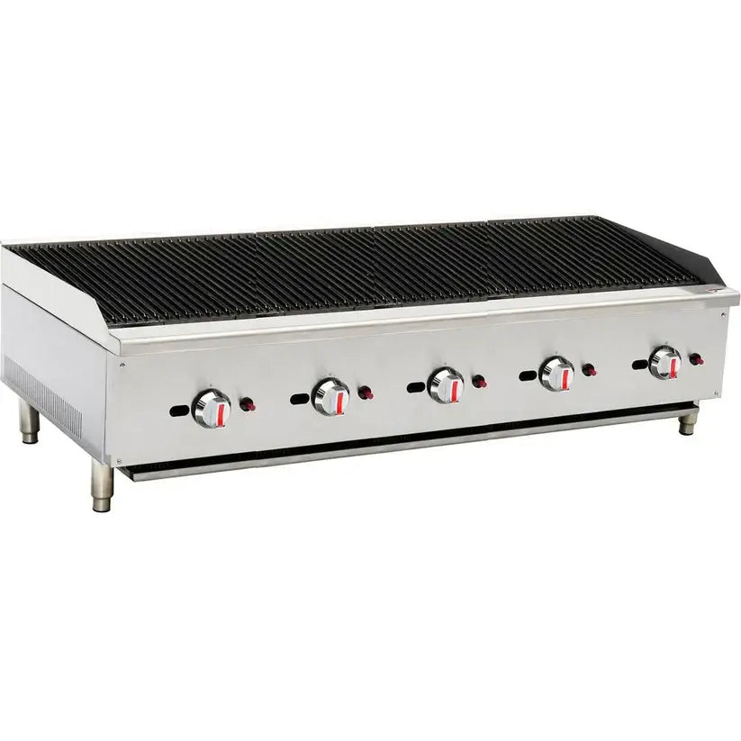 KRD Professional Gas Chargrill with 5 burners, 37.5kW power, designed for efficient cooking in restaurants.