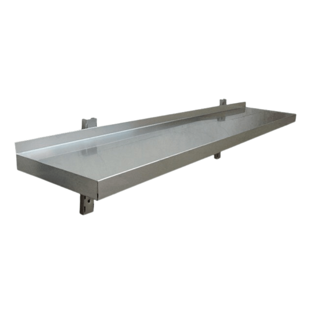 Commercial Stainless Steel Wall Shelf 1200mm, durable polished finish, perfect for kitchens and food prep areas.