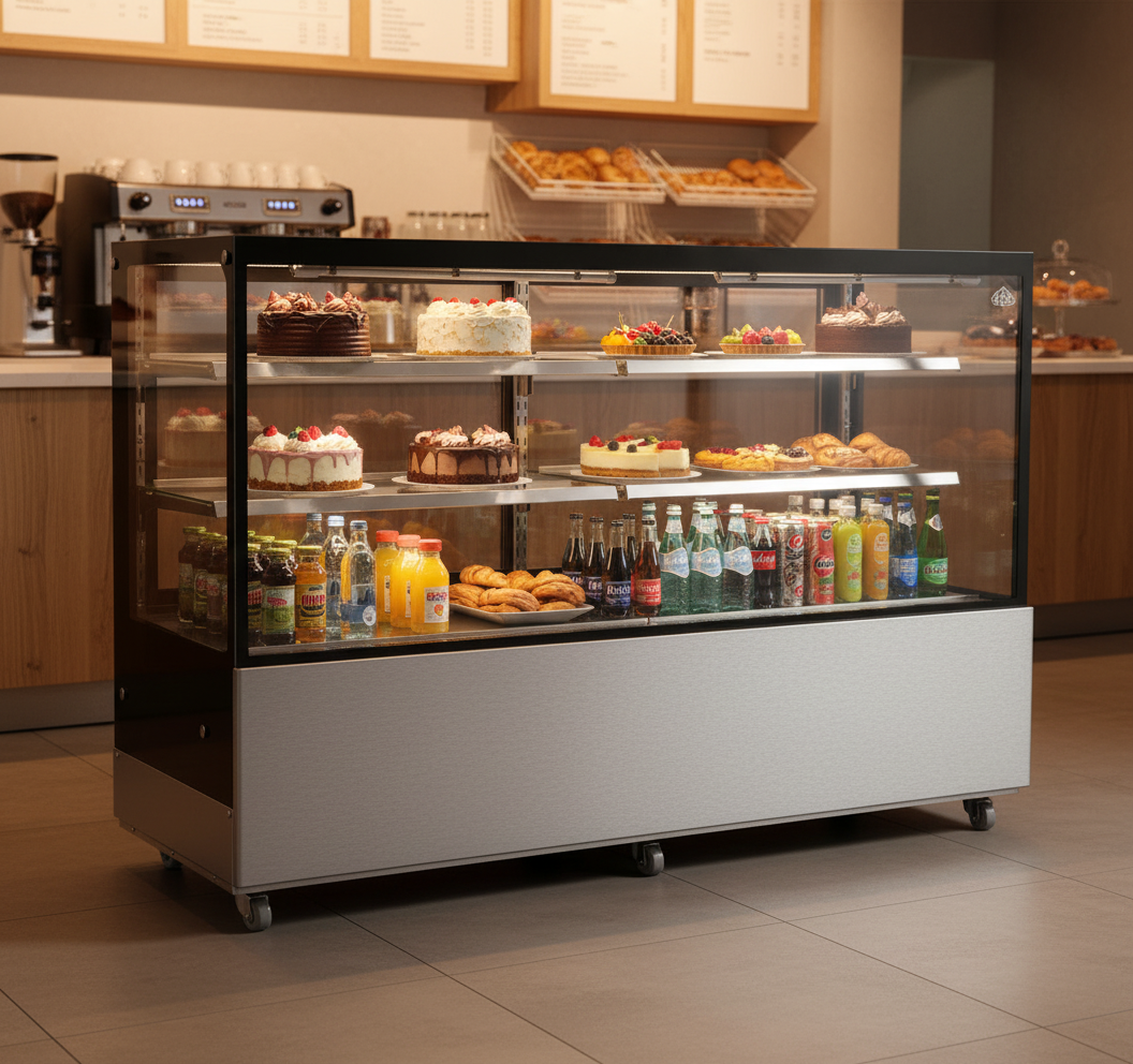 KRD 1800mm Commercial Display Merchandiser Cake Fridge 700 litres 2 shelves Stainless Steel