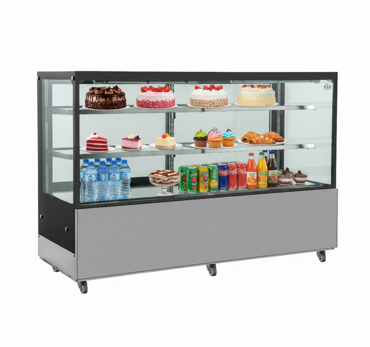 KRD 1800mm Commercial Display Merchandiser Cake Fridge 700 litres 2 shelves Stainless Steel