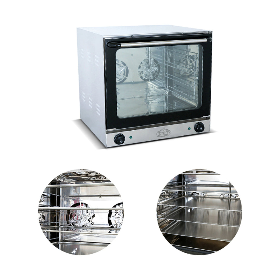 KRD Commercial Convection Oven with Steam Perspective convection oven 2.6KW KR-4A showcasing stainless steel interior and oven fans