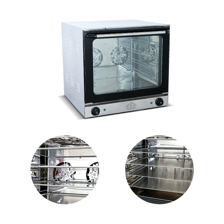 KRD Commercial Convection Oven with Steam Perspective convection oven 2.6KW KR-4A showcasing stainless steel interior and oven fans