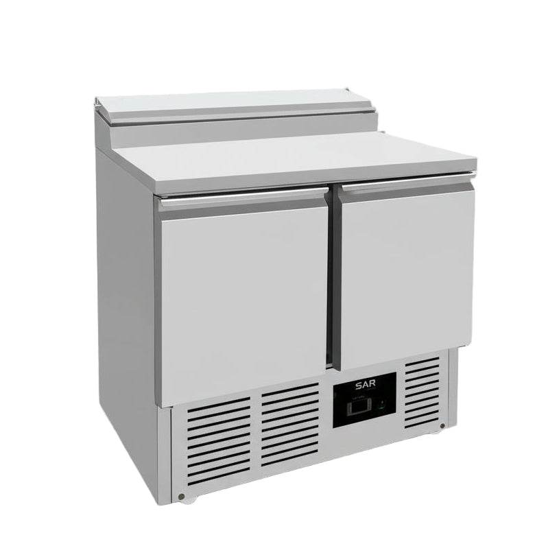 Refrigerated Prep Table 2 doors Sandwich Top Saladette 5xGN1/6 ideal for commercial catering, stainless steel construction for restaurants.