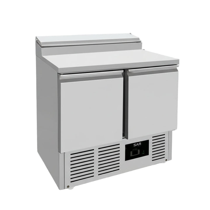Refrigerated Prep Table 2 doors Sandwich Top Saladette 5xGN1/6 ideal for commercial catering, stainless steel construction for restaurants.