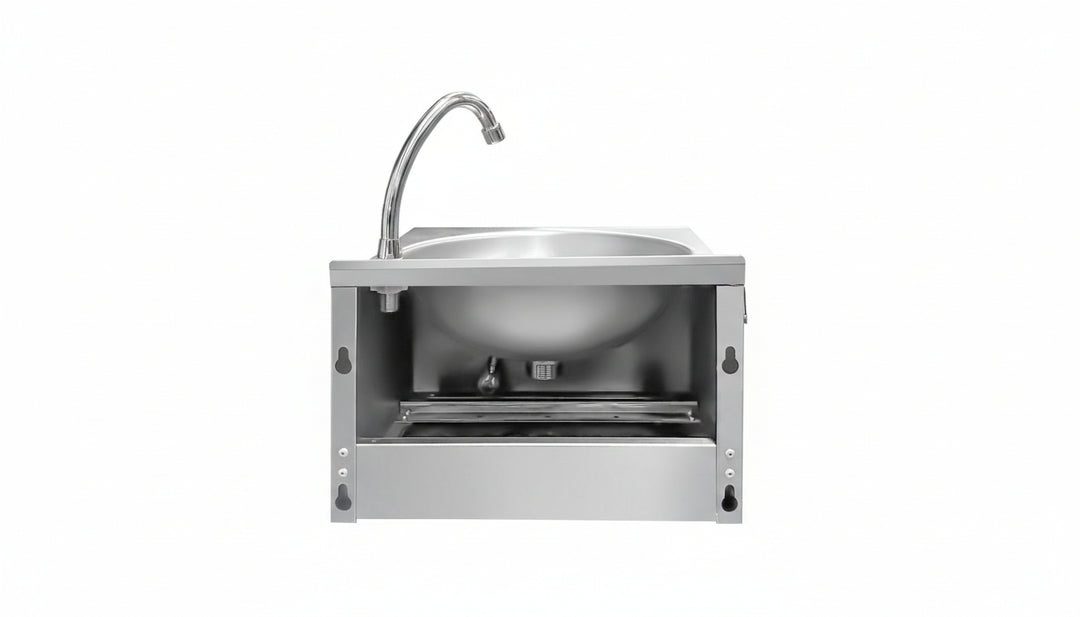 KRD Commercial Knee Control Hand wash sink Stainless steel TH-HWR44 with gooseneck faucet and durable stainless steel design.