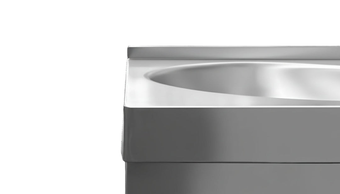 KRD Commercial Knee Control Hand wash sink Stainless steel TH-HWR44 with smooth rounded sink edge and high backsplash design.